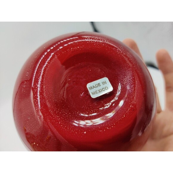 Vintage Red Ruby Ball Vase Jar Decorative Decor Glass Mexico 4"   Round Pretty - Picture 7 of 10